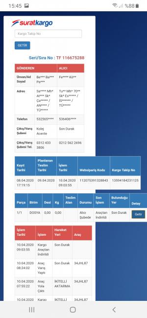 Sürat Kargo Teslimat Halen Yapılmadı
